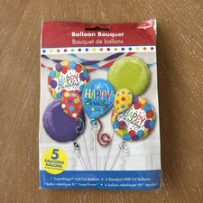 ANAGRAM #32114 Happy Birthday Party Theme -  Foil Balloon Bouquet 5ct - NEW