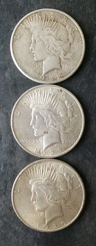 1922 S, 1923, and 1925 $1 Peace Silver Dollars