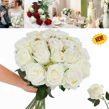 18x Red Silk Roses Artificial Flowers Realistic Bouquet Forever Stems Home Decor