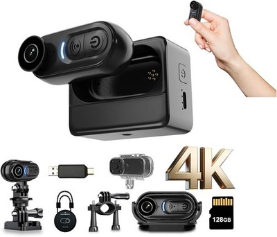 4K Body Action Mini Camera - Thumb POV 128GB Cam with Audio & Video Recording