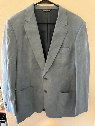 Halston, Giacca cappotto tuta vintage Halston uomo bambino blu 2 bottoni scamosciati 40R