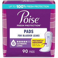 Poise Incontinence Pads for Women, 6 Drop Ultimate Absorbency, Long Length, 90Ct