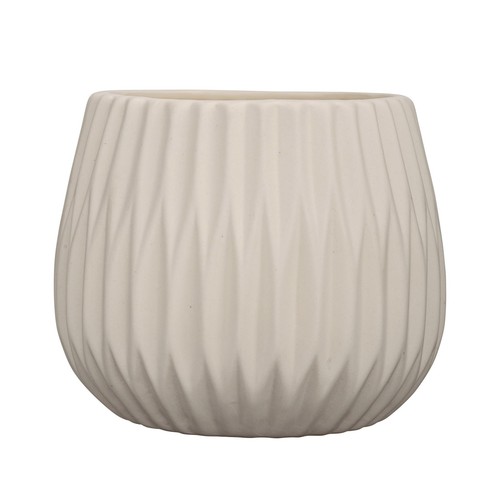 Decorative Fluted Ceramic Flower Pot, White