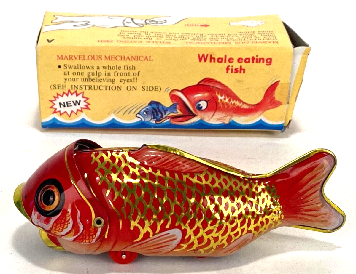 WHALE EATING FISH Collectible Mechanical Tin Toy Retro Style Metal