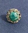 Vintage Green Jade Cabochon Stone & Sterling Silver Leaf Themed Ring