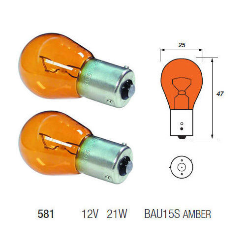 2 X 581 AMBER BULBS ORANGE INDICATOR LIGHT 12V 21W BAU15S PY21W PAIR OFFSET PINS - Afbeelding 1 van 3