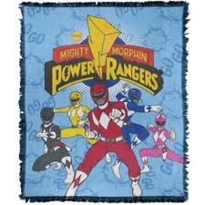 Power Rangers Blanket, 50"x60" Go Go Woven Cotton Blend Throw Blanket