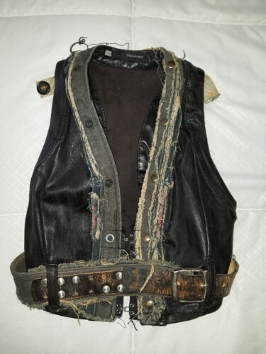 DSQUARED2 $1635 Celebrity Owned Leather, Denim Distressed Vest, Top, 4-6 - Picture 1 of 4