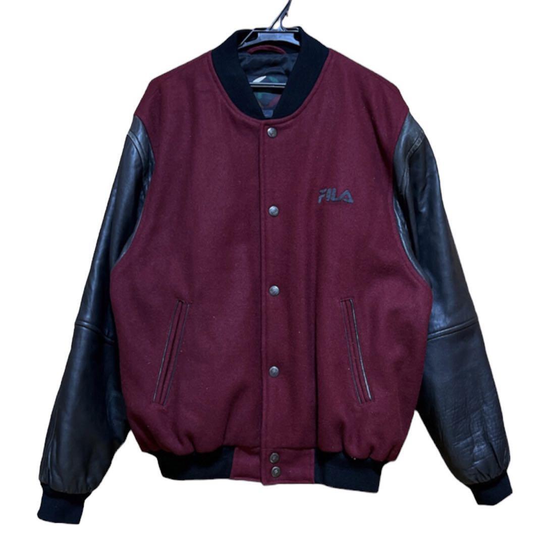 FILA 90s Vintage Big Embroidery Leather Stadium Jacket Black FILA 90s Vintage Big Embroidery Leather Stadium Jacket Black