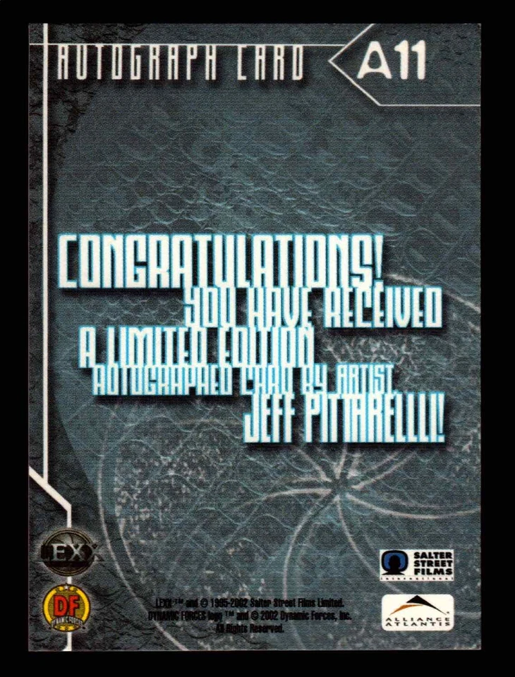 Tarjeta autógrafa Lexx Dynamic Forces A11 2002 Jeff Pittarreli Foto 2 de 2