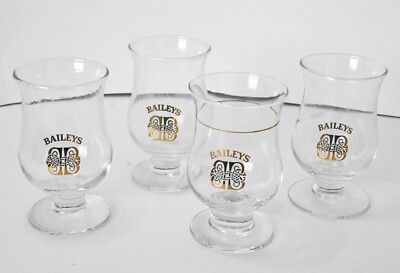 Vintage Baileys Irish Cream Cordial Shot Glasses Gold Celtic Knot Logo Set of 4