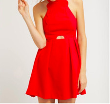 BCBGeneration Halter Cutout Dress 2 Red Scallop Mini Zip Pleated Cardinal Date