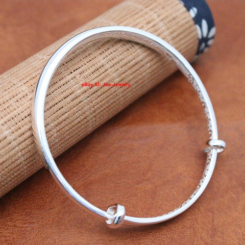 Solid 999 Fine Silver 7mm Width Glossy Finish Surface Bangle Adjustable 60mm Dia - Picture 2 of 6