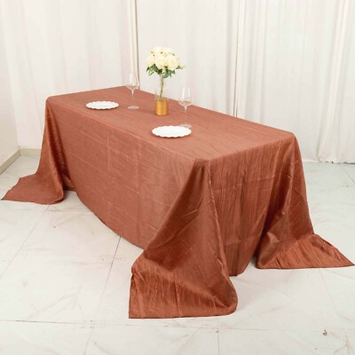 TERRACOTTA 90'' x 132'' Accordion Crinkle TAFFETA  RECTANGLE TABLECLOTH Supplies
