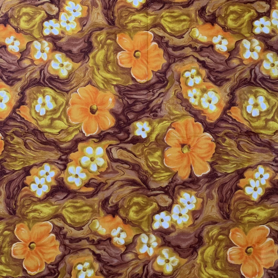 "Tela estilo tela de corteza vintage años 60 70 mármol mod floral dorado brillante 44x44""" Foto 4 de 4