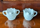 Vintage Fenton White Milk Glass Hobnail Star Top Ruffled Sugar & Creamer Set