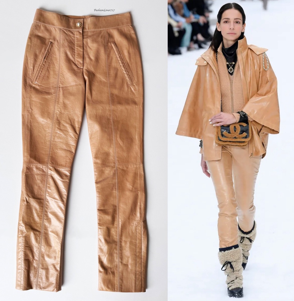 NWT $7800 CHANEL 19K RUNWAY BEIGE LEATHER PANTS TROUSERS 36 | eBay