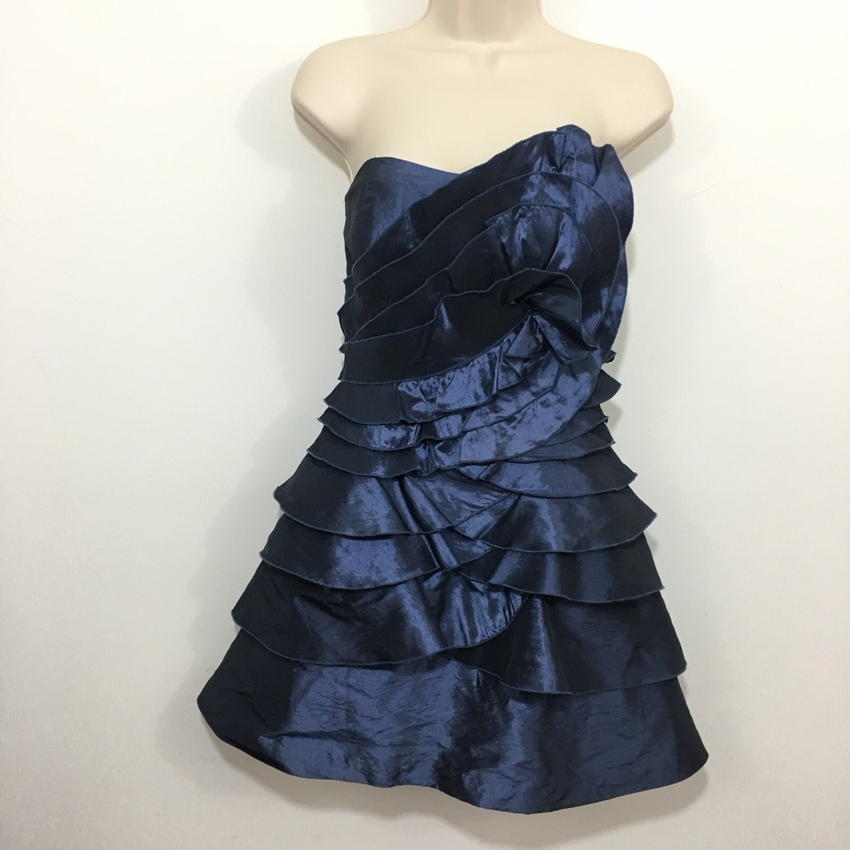 bcbg ruffle cocktail dress BCBG MAXAZRIA Deep Blue Ink Ruffle Sexy Mini Cocktail Chiffon Dress 6 M