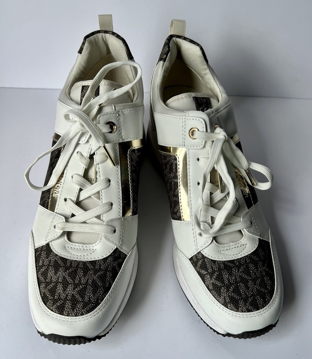 Michael Kors Georgie Metallic Logo Leather Trainer Optic