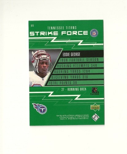 1999 Upper Deck Strike Force #SF3 Eddie George Houston Oilers Ohio State OSU - Imagen 2 de 2