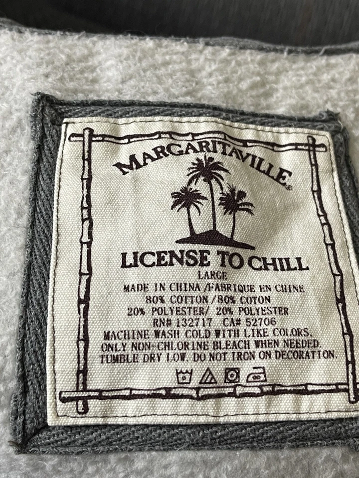 Jimmy Buffett Margaritaville Embroidered Zip Up Hoodie Gray Men's Size L Winter - Image 4 of 4