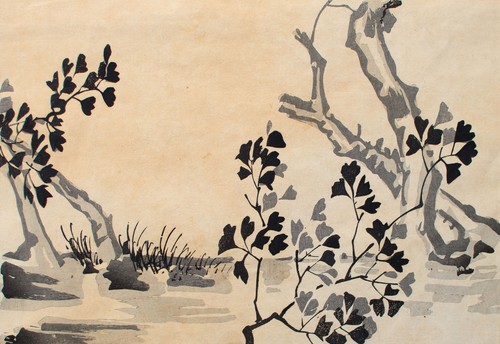 Flusslandschaft Bäume japanisch Original Farbholzschnitt Anfang 20.Jh. - Bild 4 von 4
