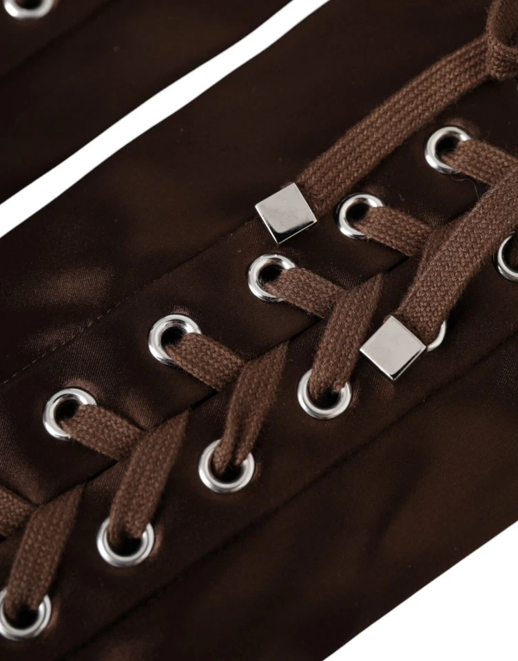 DOLCE & GABBANA Gloves Brown Acetate Lace Up Fingerless Mitten 7 / S RRP 1350usd - Image 4 of 4