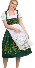 S 6 Green German Dirndl Dress Lace Apron Top EMBROIDERED Oktoberfest Party