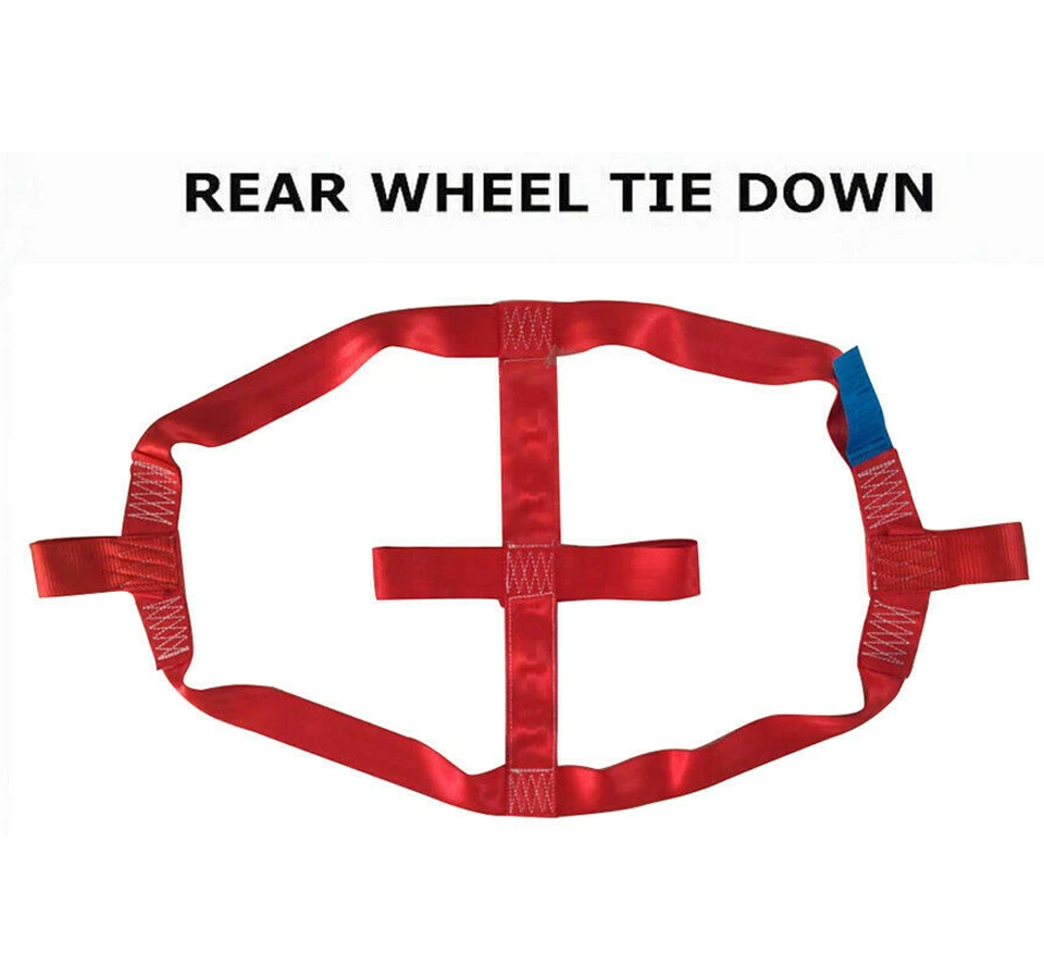 1X Motorbike Motorcycle Rear Wheel Transport Bar Tie Down Lashing Strap Red Belt - Image 4 of 4