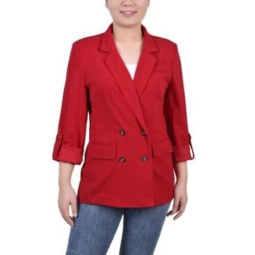 NY Collection Women’s Petite Size PS Knit Blazer Jacket in Red NWT