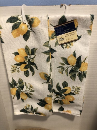 NEW HOME COLLECTION KITCHEN TOWELS (2) LEMONS YELLOW GREEN 15” X 25” MICROFIBER - Picture 3 of 4