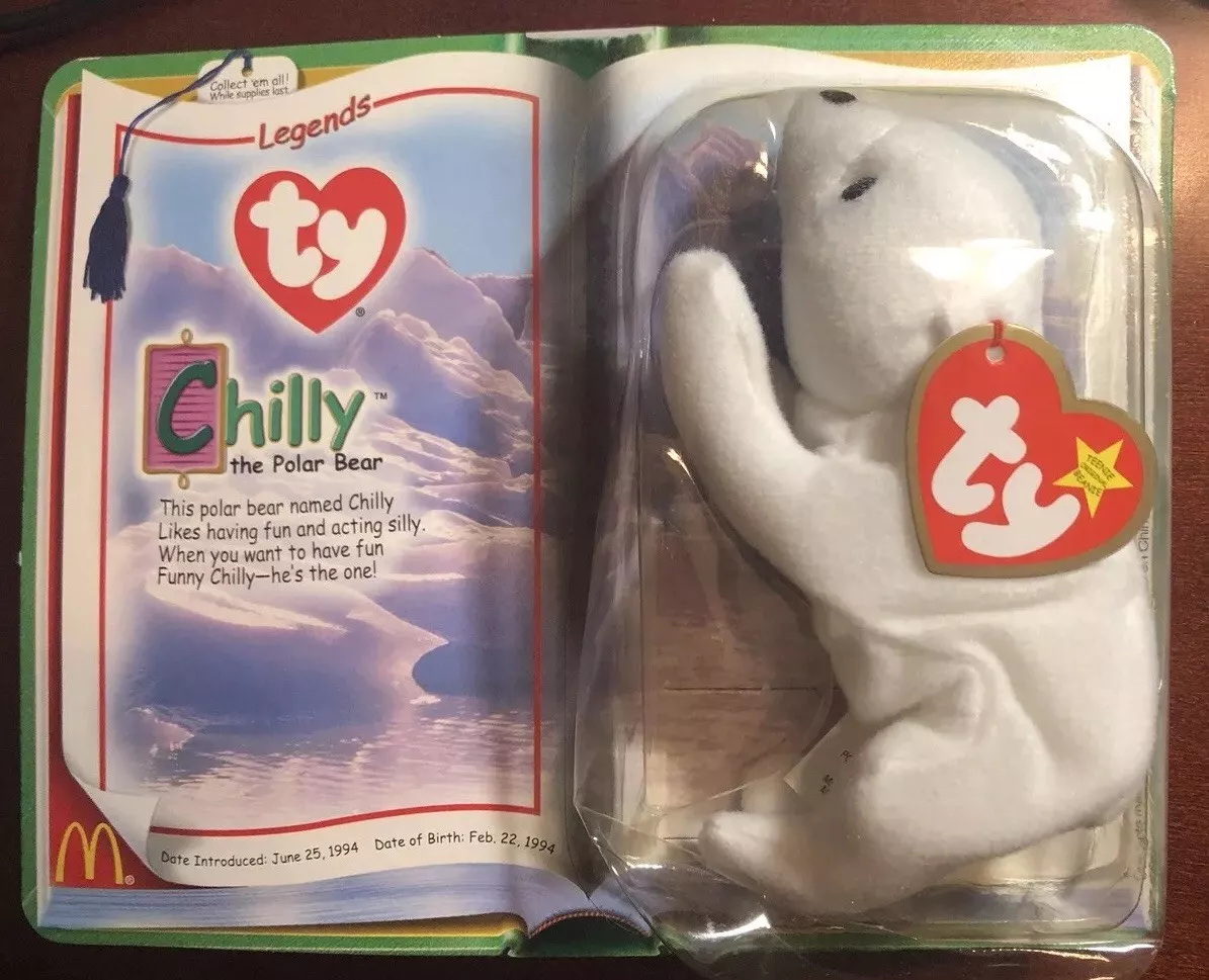RARE TY Chilly The Polar Bear RETIRED McDonald Teenie Beanie Baby w Errors NEW