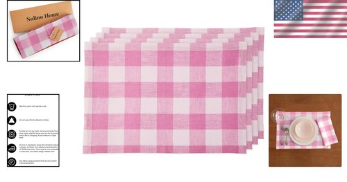 Tovagliette in lino Begonia rosa pronte per l'estate - Set di 4 per riunioni eleganti - Foto 2 di 7