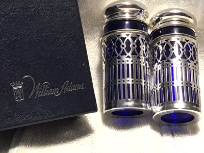 Cobalt Blue & Silver Salt & PEPPER SHAKERS Pair Art Deco Vtg WILLIAM ADAMS w/box