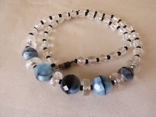 VTG Blue Clear Czech art Glass beads strand Necklace 17"