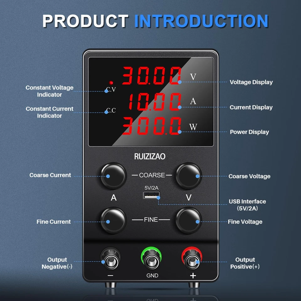 Verstellbares Netzteil 30 V 10 A DC Labornetzgerät Bank verstellbar 4-stellig... - Bild 2 von 4