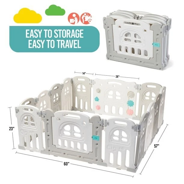 Parque infantil plegable para bebés 14 paneles - Centro de patio de actividades de seguridad para niños Foto 4 de 4