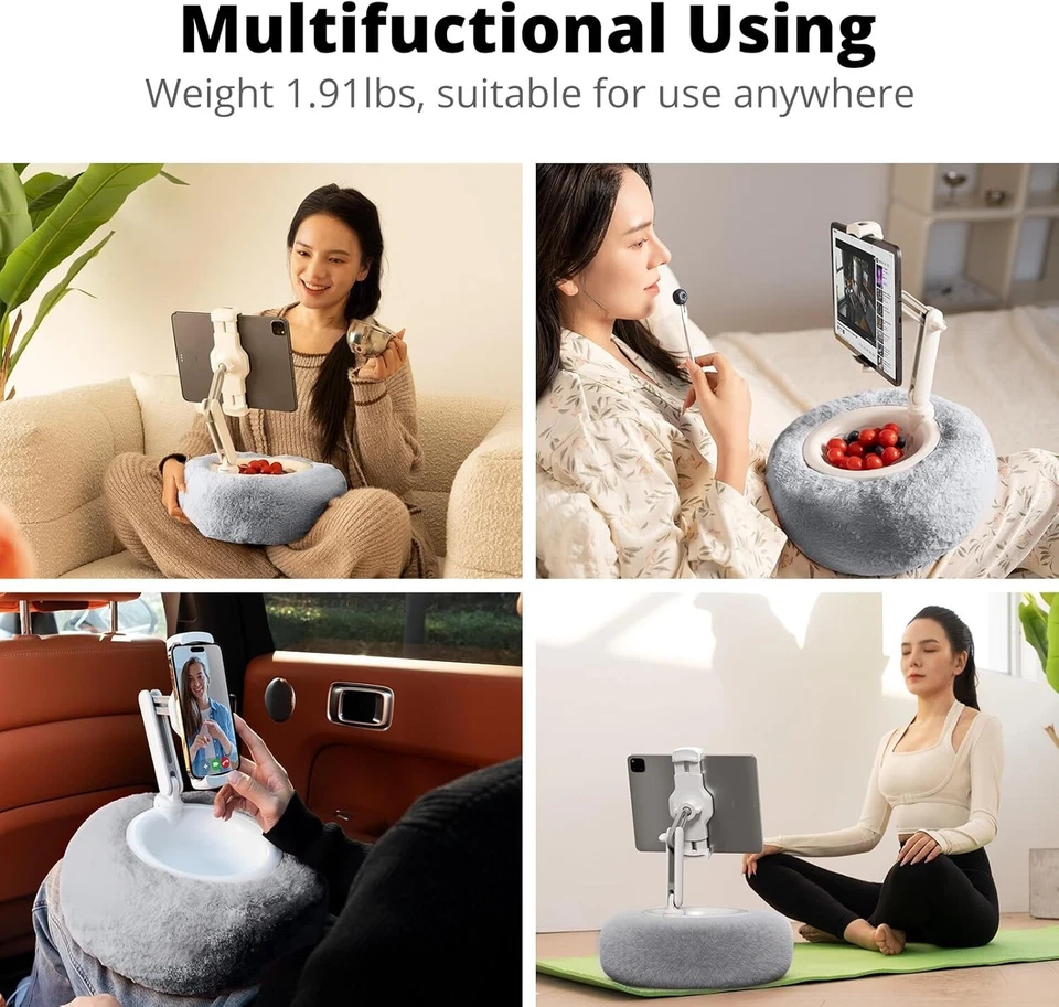 Versátil Soporte de Almohada Ajustable para Kindle/Tabletas con Acogedor Snack Bowl - Gris Foto 4 de 4