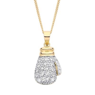 9 kt Gelbgold auf Silber Boxhandschuh Anhänger Stein Set + 16'' 18'' oder 20'' Kette