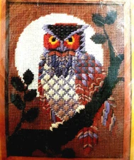 b*VINTAGE DECOSTITCH*1984 Creative Circle * MOONLIT OWL STITCH SAMPLER # 6 Mesh*