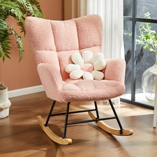 Comfy Teddy Fabric Rocking Chair,Glider Ergonomic Modern Accent Reading Recliner