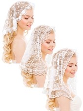3 Pcs Mantilla Catholic Veil for Church Chapel Lace Christian Veils Head Cove...
