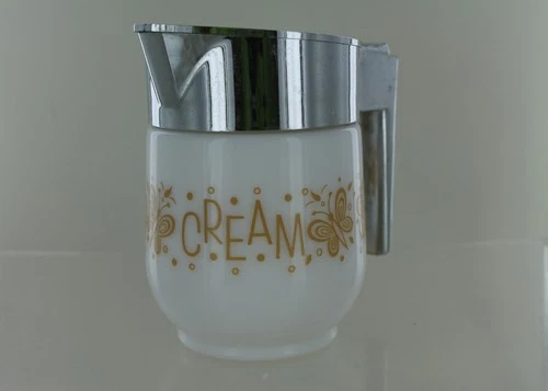 Vintage Gemco Creamer - White Milk Glass with Gold Design