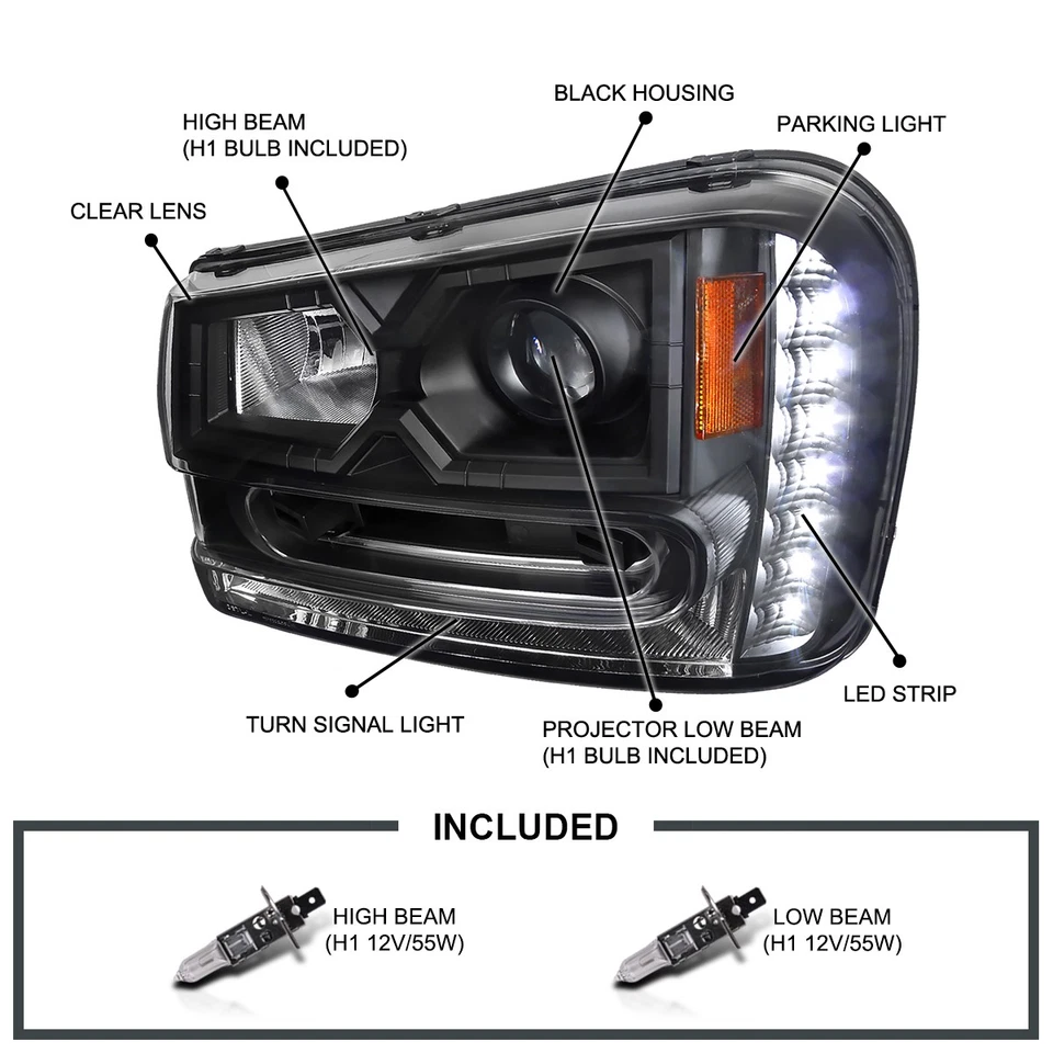 Fits 2002-2009 Chevy Trailblazer Black LED Strip Projector Headlights+Tail Lamps - Image 3 of 4