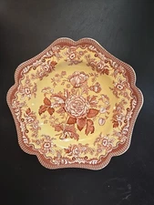 SPODE ARCHIVE fancy square BRITISH FLOWER ROSA PLATE mint brown NEW 9.5"