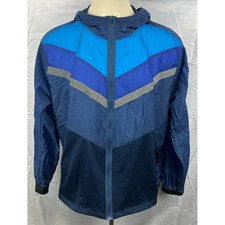 Nike Running Windbreaker Jacket Hooded Blue Chevron Reflective Men's XXL