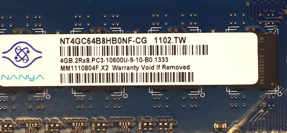 Nanya 4GB.2Rx8.PC3-10600U-9-10-B0.1333 Non-ECC Unbuffered RAM NT4GC64B8HB0NF-CG - Image 2 of 2