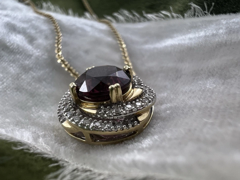 14K Yellow Gold Pink Tourmaline Necklace w/ 40 round accent diamonds! 18 inches! - Image 4 of 4