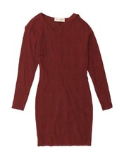 VINTAGE Womens Long Sleeve Bodycon Dress UK 12 Medium Maroon Viscose CW08