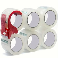 6 Rolls Packing Tape Shipping Packaging Box Sealing Tape w/Refillable Dispenser